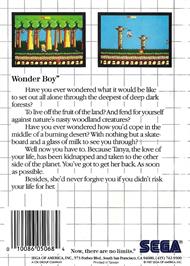Box back cover for Wonder Boy on the Sega Master System.