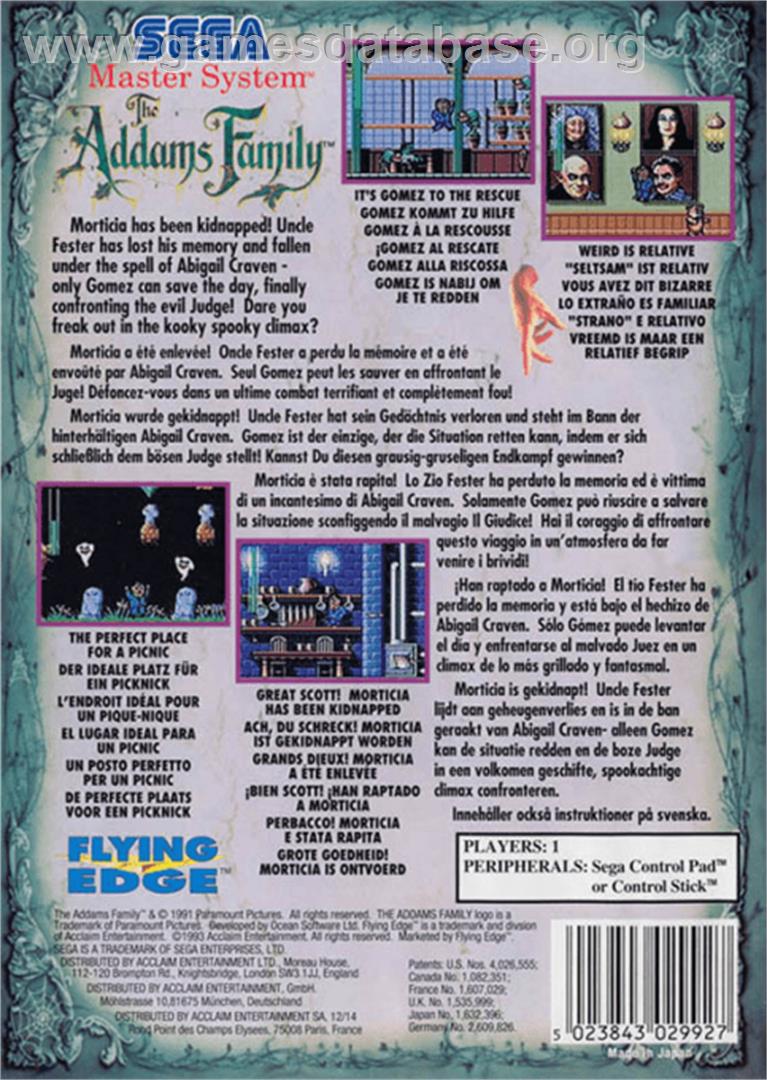 Addams Family, The - Sega Master System - Artwork - Box Back