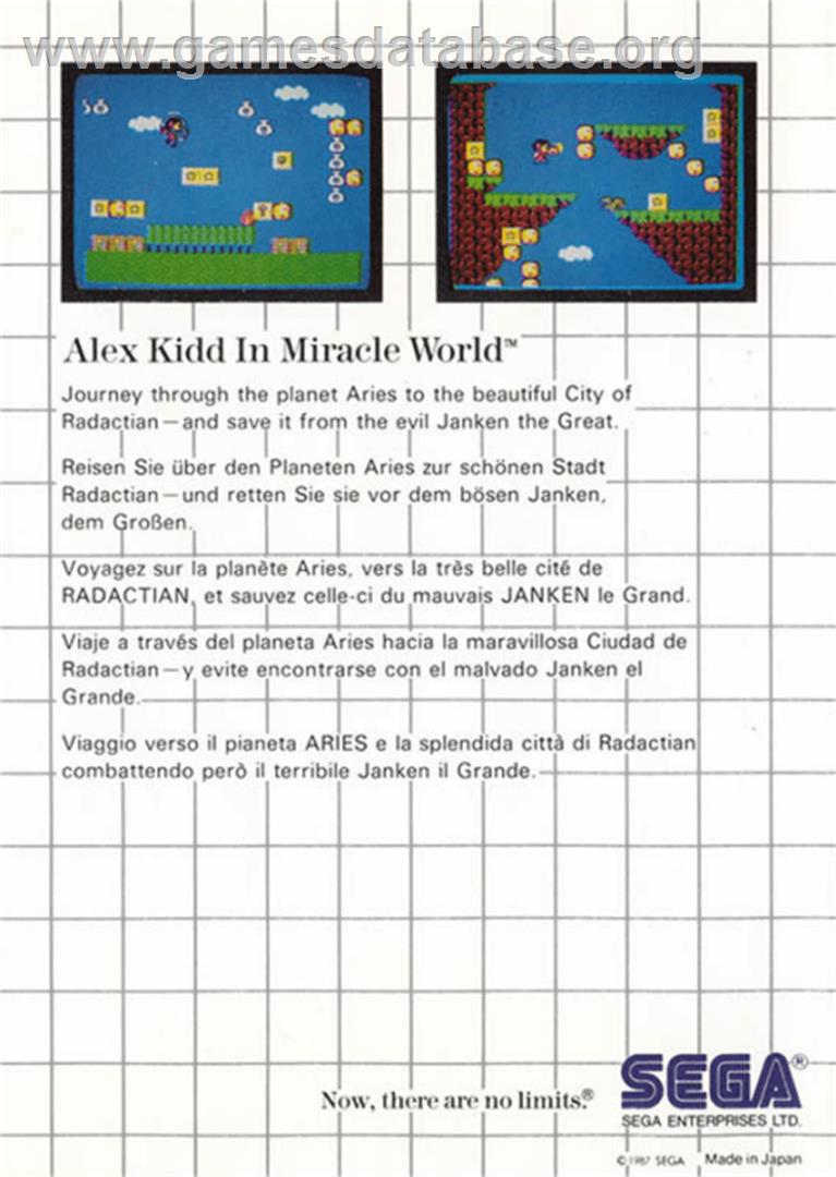 Alex Kidd in Miracle World - Sega Master System - Artwork - Box Back