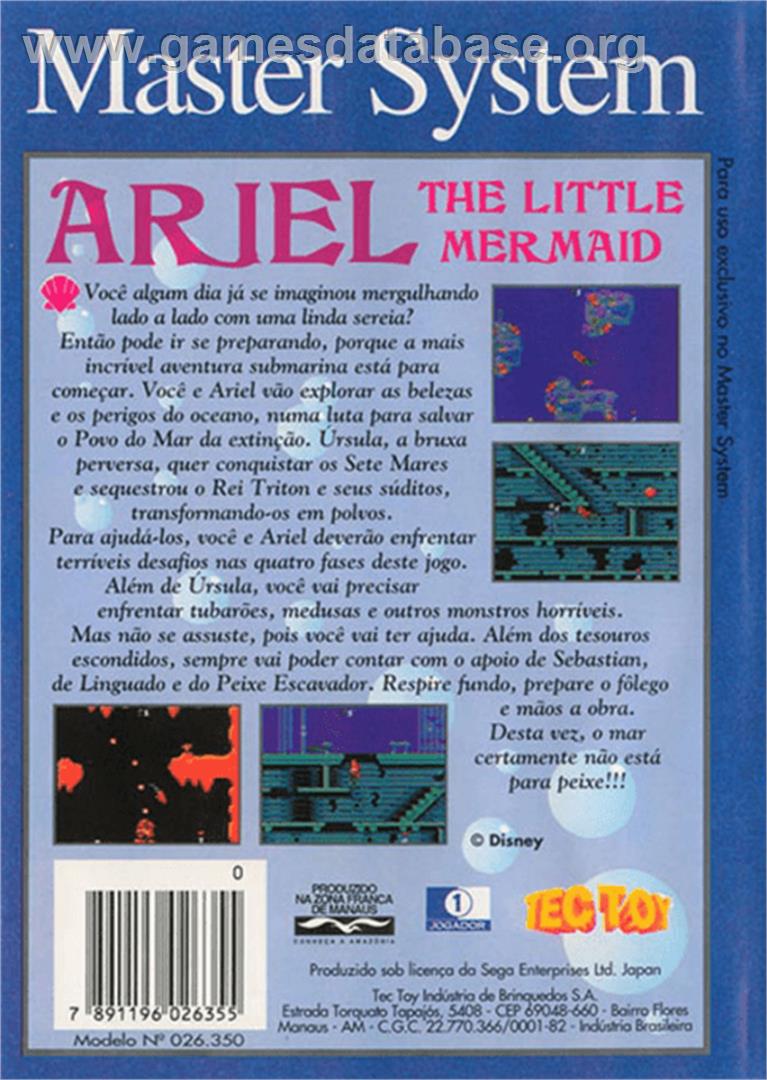 Ariel the Little Mermaid - Sega Master System - Artwork - Box Back