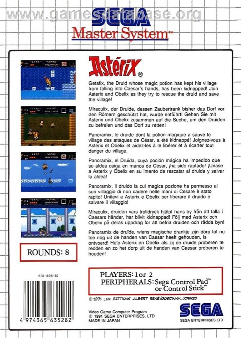Astérix - Sega Master System - Artwork - Box Back