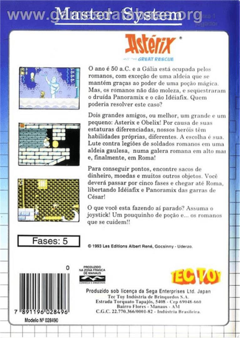 Astérix and the Great Rescue - Sega Master System - Artwork - Box Back
