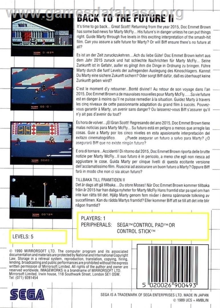 Back To The Future Part 2 - Sega Master System - Artwork - Box Back