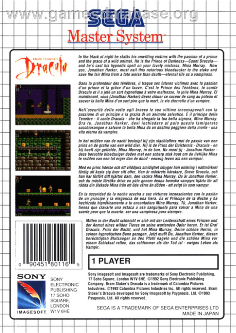 Bram Stoker's Dracula - Sega Master System - Artwork - Box Back