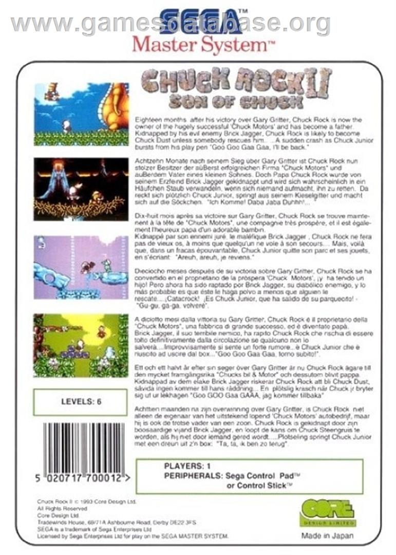 Chuck Rock 2 - Son Of Chuck - Sega Master System - Artwork - Box Back