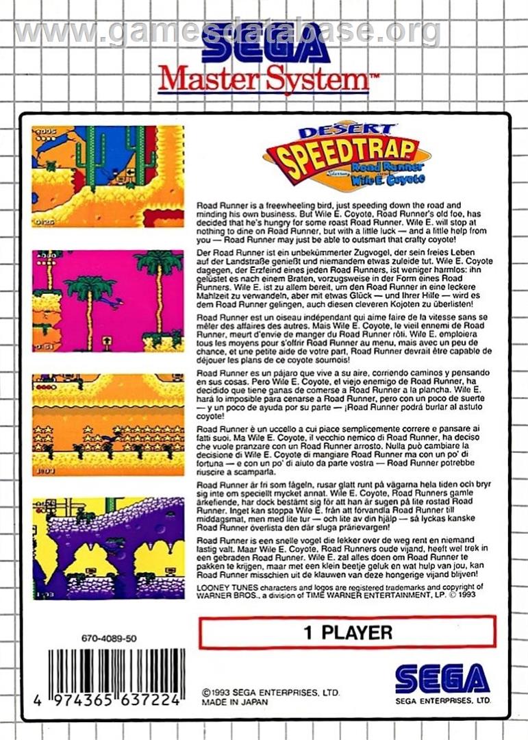 Desert Speedtrap Starring Road Runner And Wile E. Coyote - Sega Master System - Artwork - Box Back