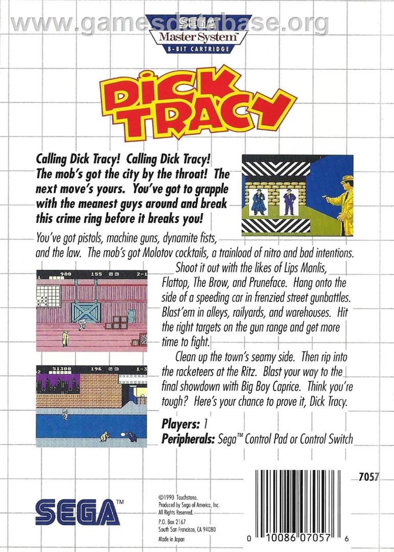 Dick Tracy - Sega Master System - Artwork - Box Back