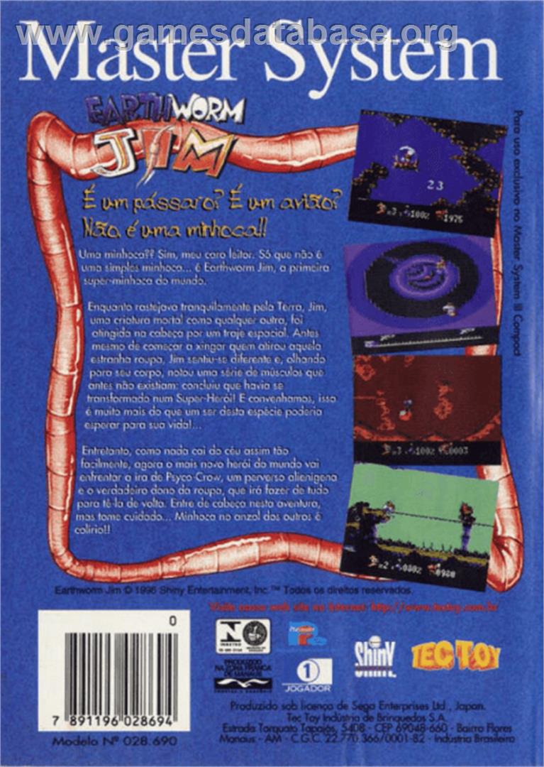 Earthworm Jim - Sega Master System - Artwork - Box Back