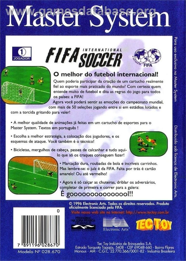 Fifa International Soccer - Sega Master System - Artwork - Box Back