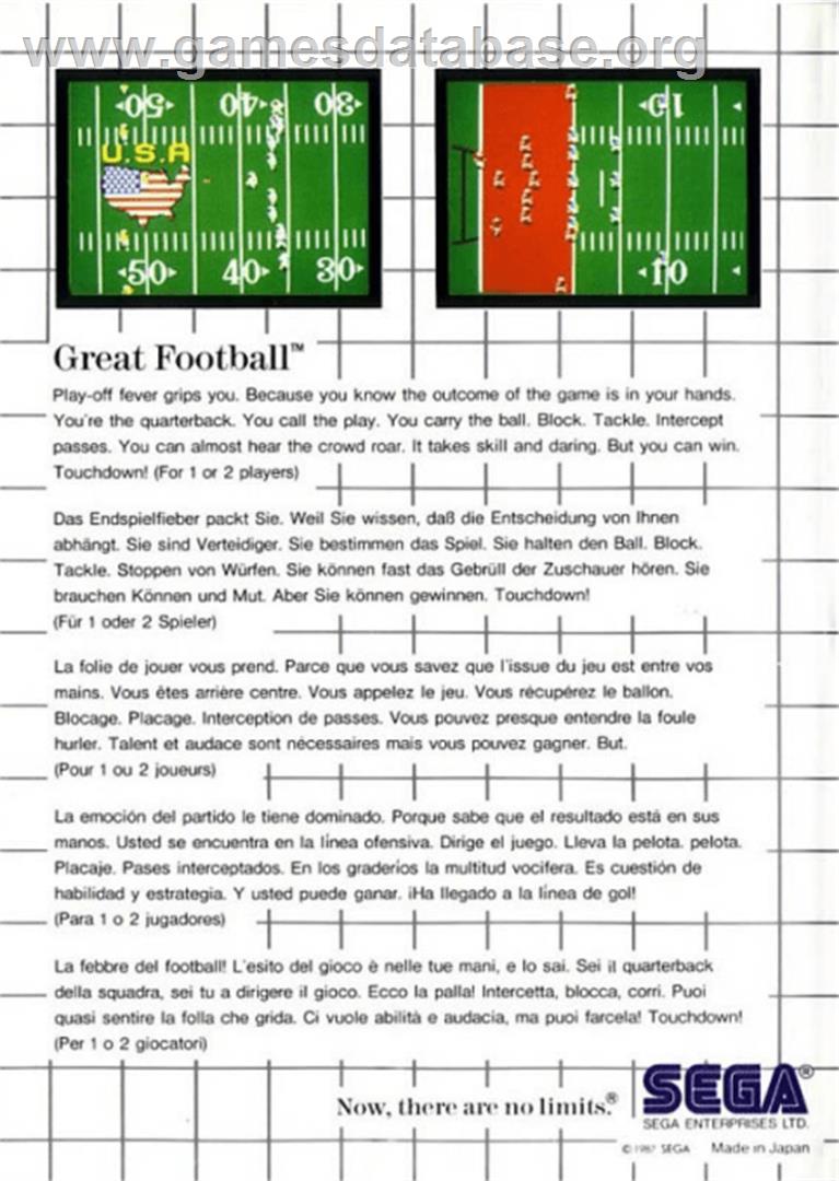 Great Football - Sega Master System - Artwork - Box Back