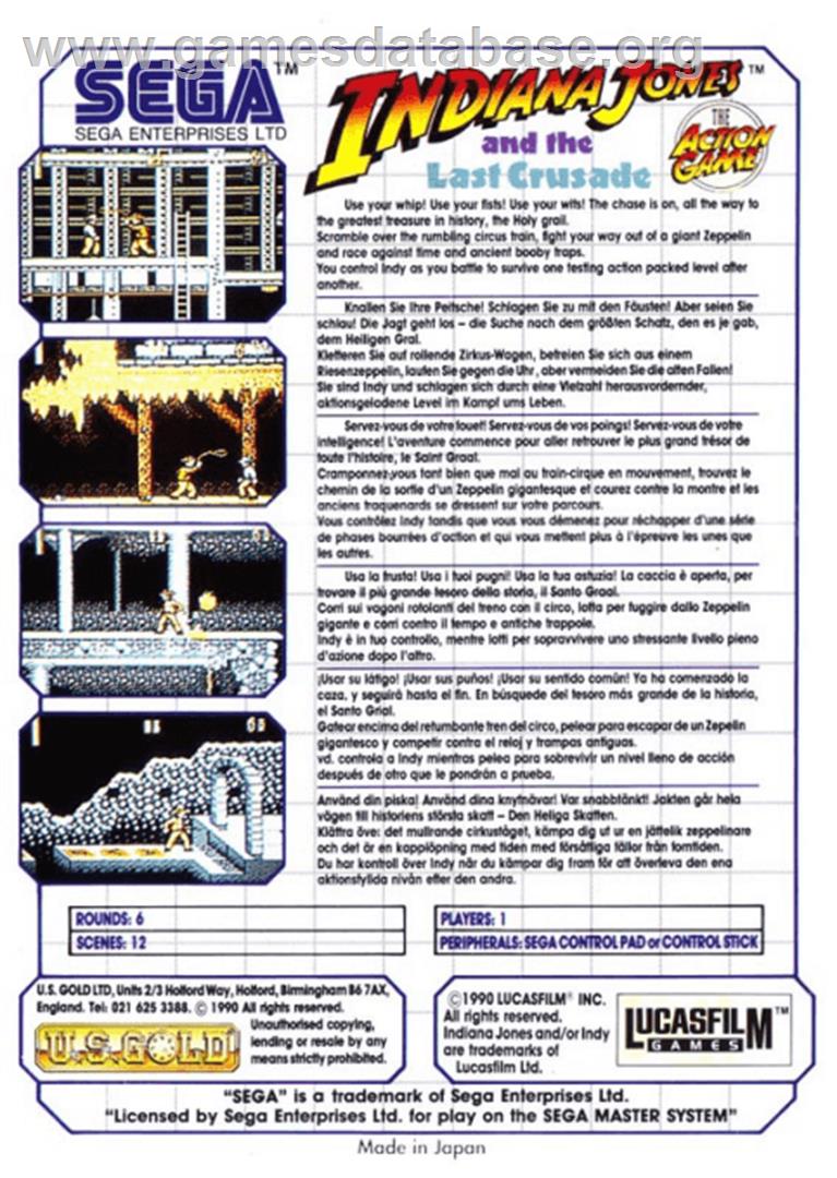 Indiana Jones and the Last Crusade: The Action Game - Sega Master System - Artwork - Box Back
