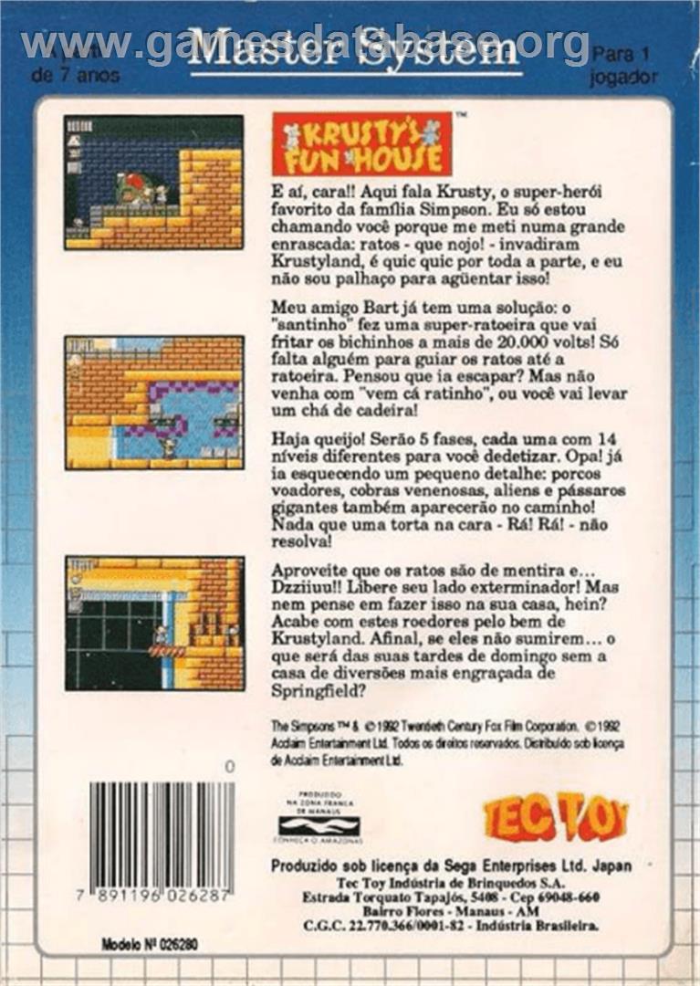 Krusty's Fun House - Sega Master System - Artwork - Box Back