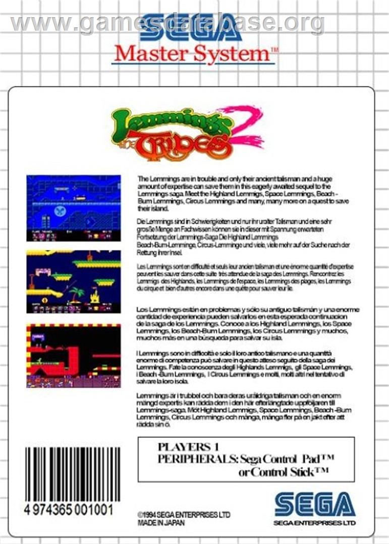 Lemmings 2 - The Tribes - Sega Master System - Artwork - Box Back
