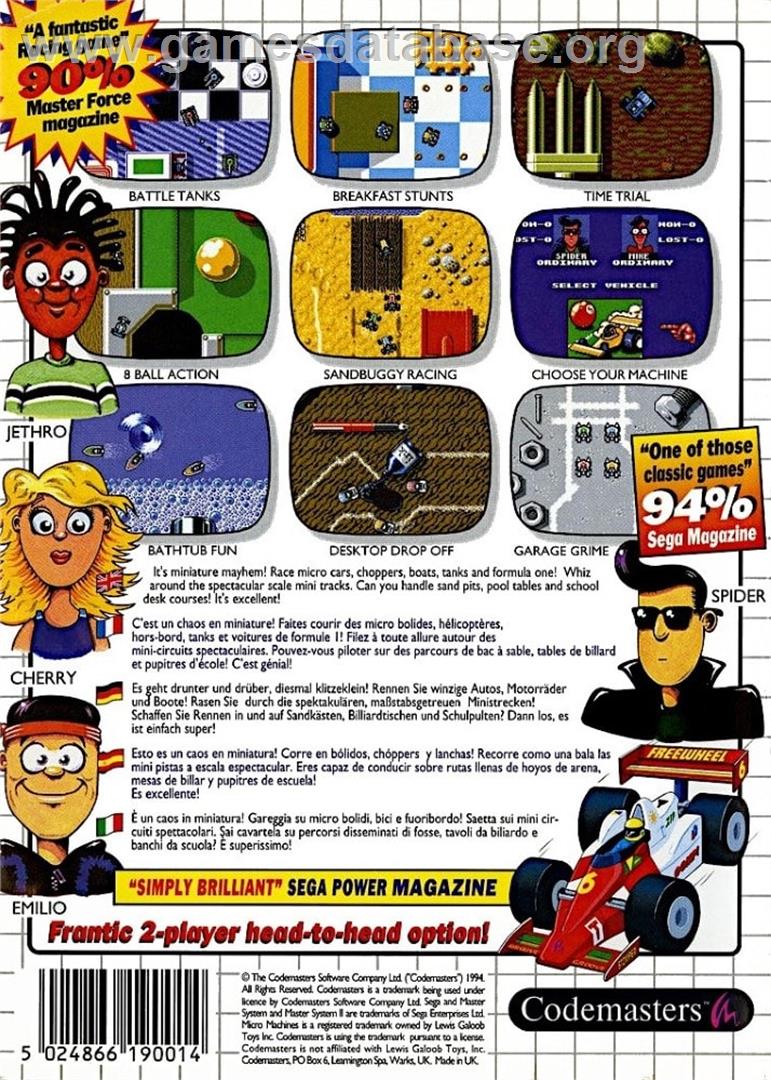 Micro Machines - Sega Master System - Artwork - Box Back