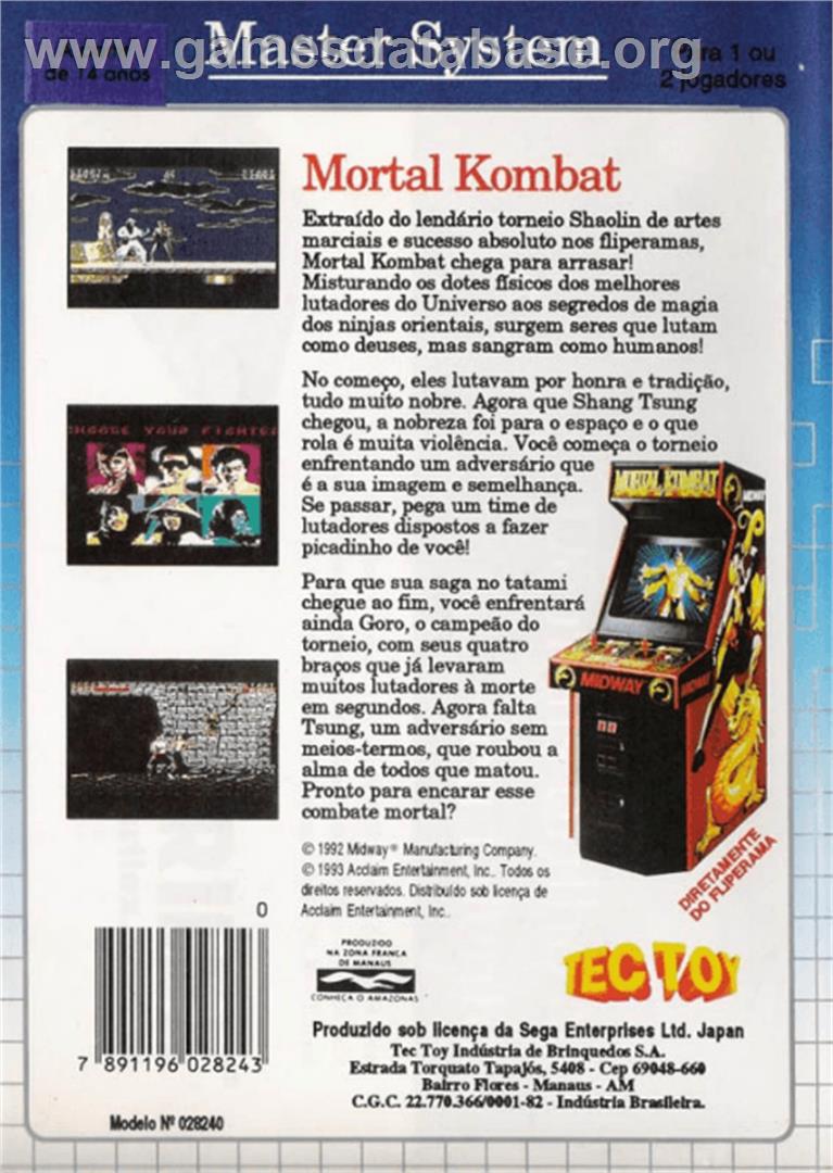 Mortal Kombat - Sega Master System - Artwork - Box Back