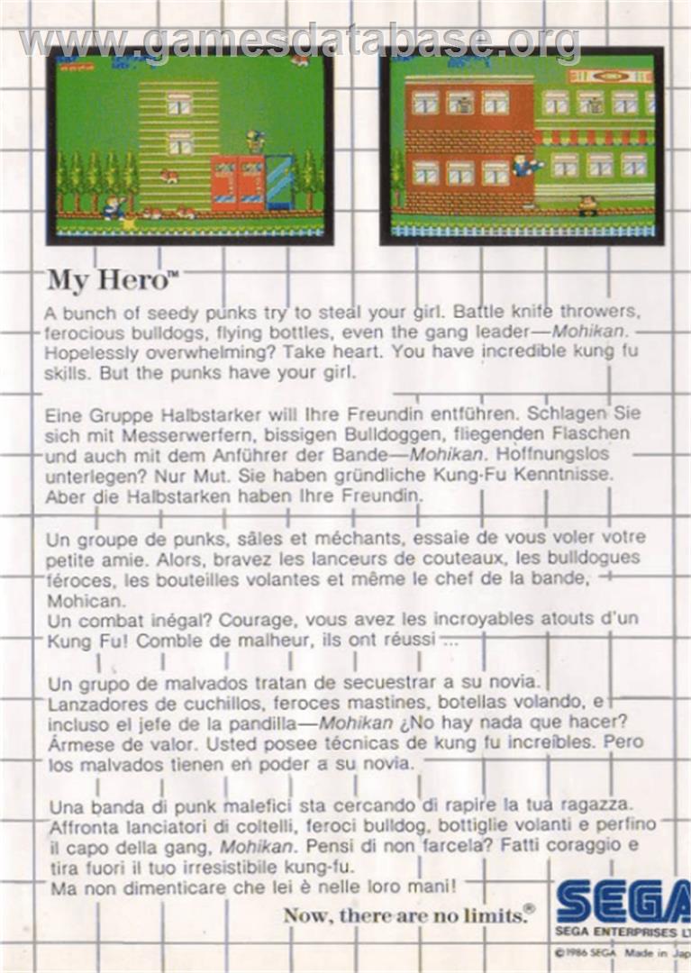 My Hero - Sega Master System - Artwork - Box Back