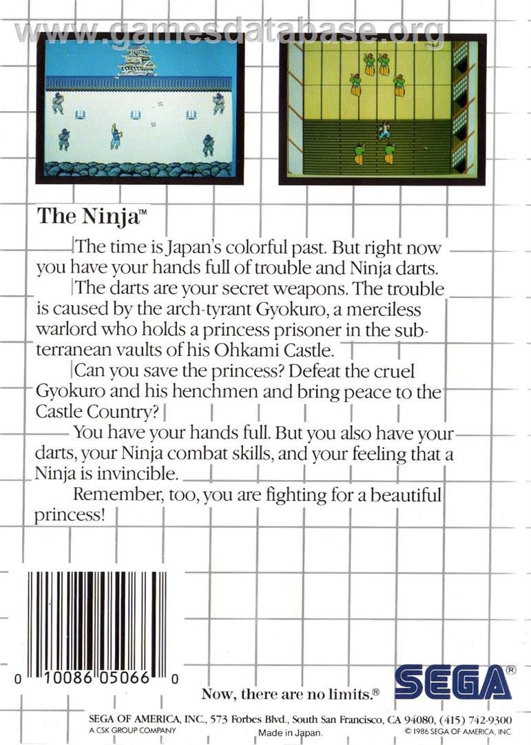 Ninja, The - Sega Master System - Artwork - Box Back