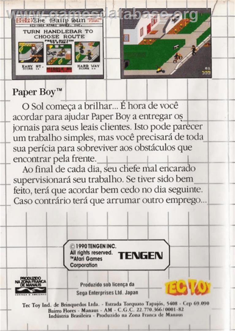 Paperboy - Sega Master System - Artwork - Box Back