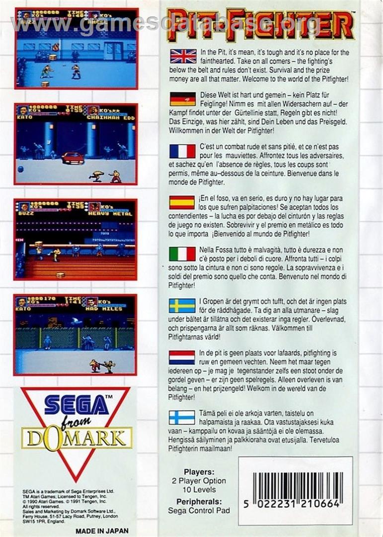 Pit-fighter - Sega Master System - Artwork - Box Back