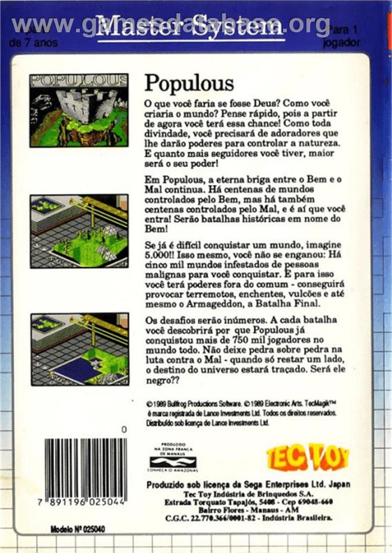 Populous - Sega Master System - Artwork - Box Back
