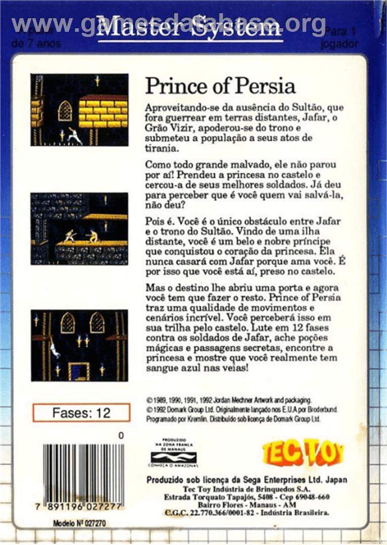 Prince of Persia - Sega Master System - Artwork - Box Back