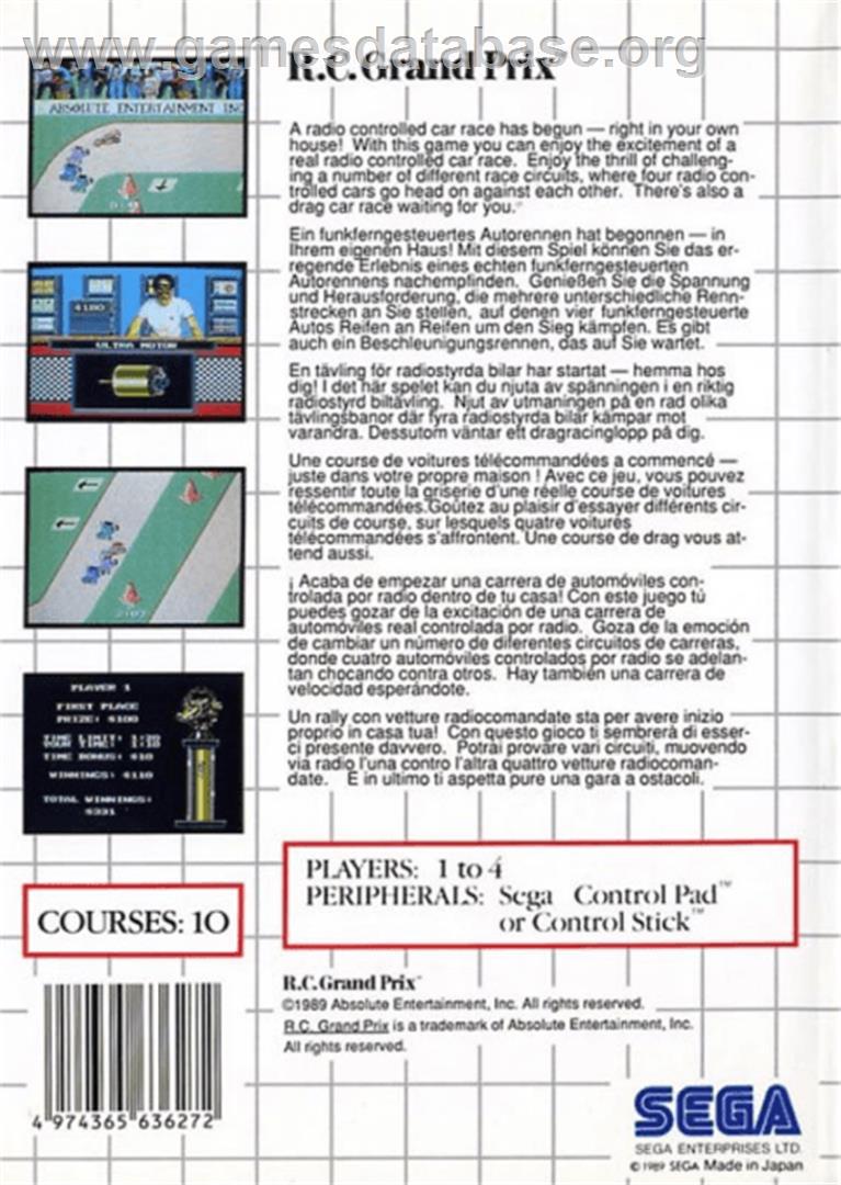 R.C. Grand Prix - Sega Master System - Artwork - Box Back