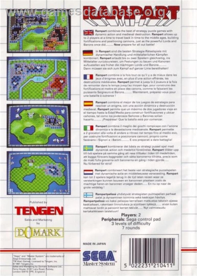 Rampart - Sega Master System - Artwork - Box Back
