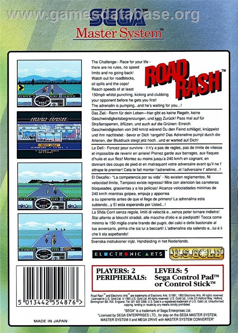 Road Rash - Sega Master System - Artwork - Box Back