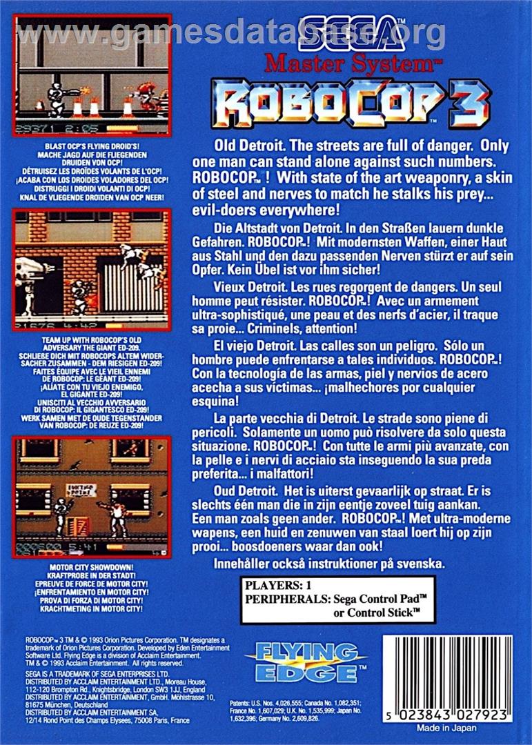 Robocop 3 - Sega Master System - Artwork - Box Back