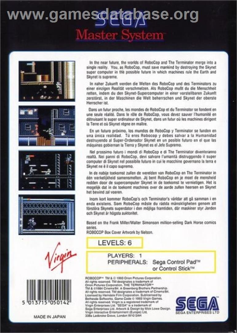 Robocop Versus The Terminator - Sega Master System - Artwork - Box Back