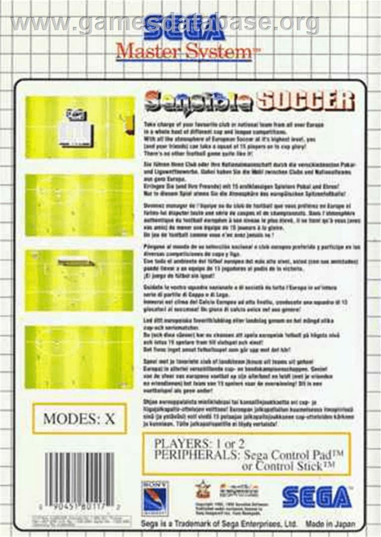 Sensible Soccer: European Champions: 92/93 Edition - Sega Master System - Artwork - Box Back