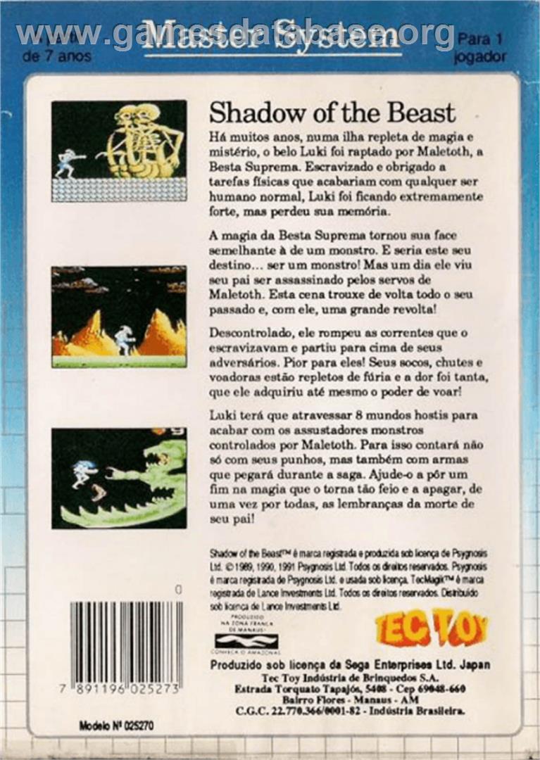 Shadow of the Beast - Sega Master System - Artwork - Box Back