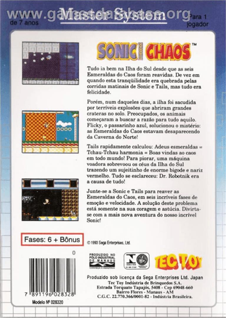 Sonic Chaos - Sega Master System - Artwork - Box Back