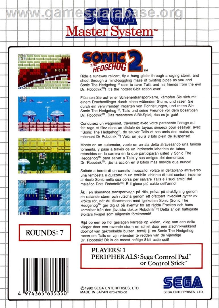 Sonic The Hedgehog 2 - Sega Master System - Artwork - Box Back