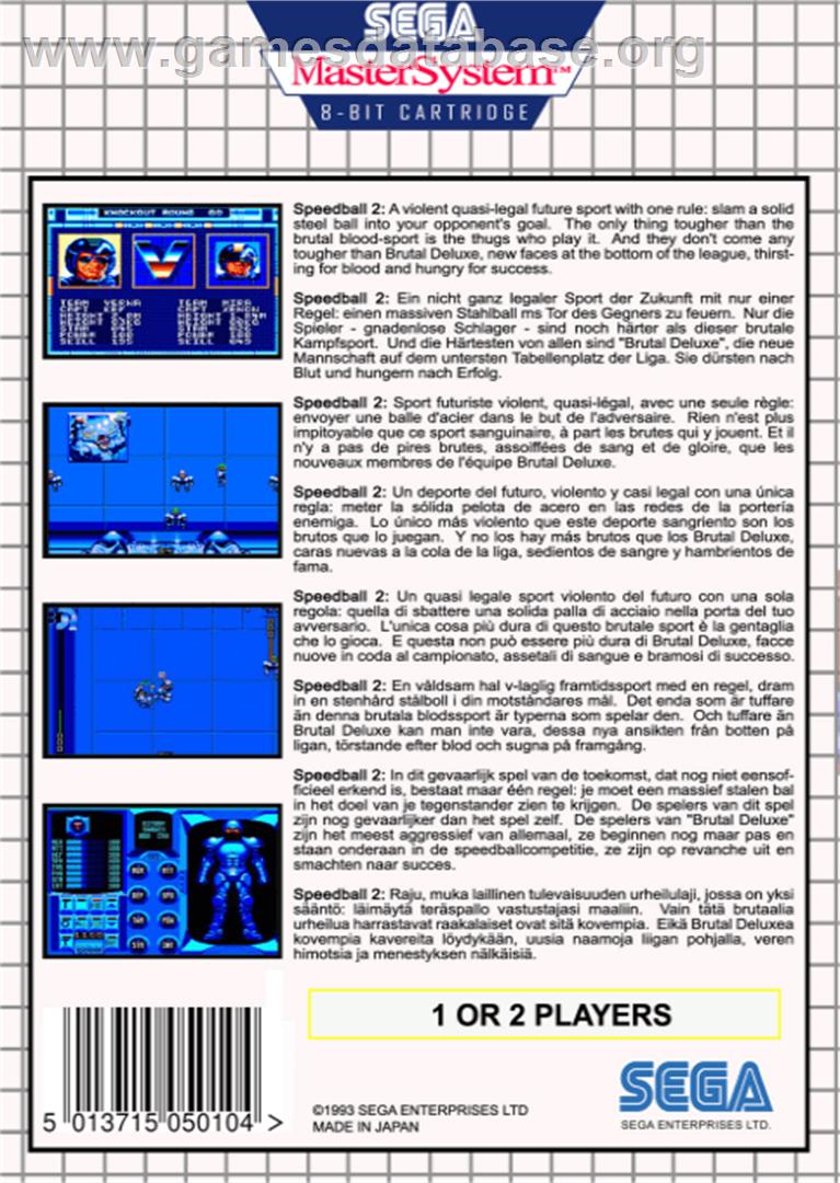 Speedball 2: Brutal Deluxe - Sega Master System - Artwork - Box Back
