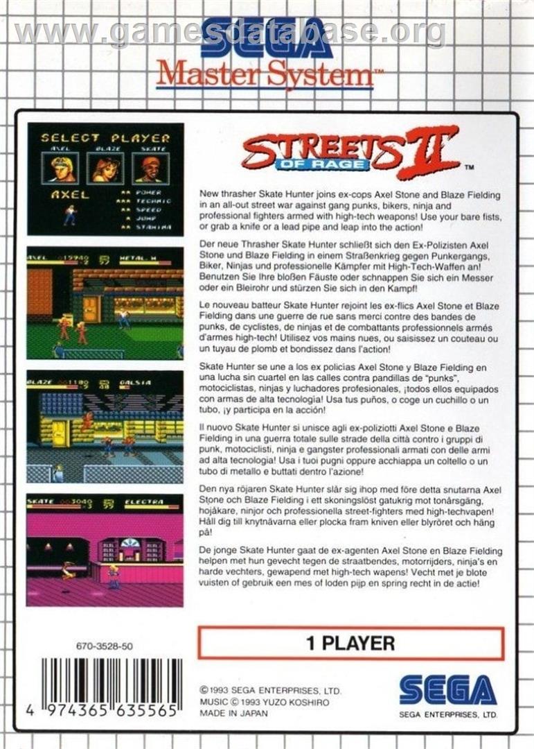 Streets Of Rage 2 - Sega Master System - Artwork - Box Back