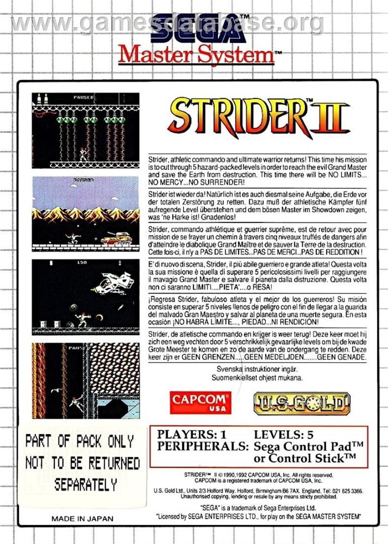 Strider 2 - Sega Master System - Artwork - Box Back