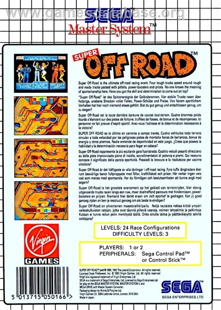 Super Off Road - Sega Master System - Artwork - Box Back