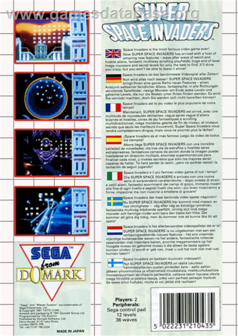 Super Space Invaders - Sega Master System - Artwork - Box Back