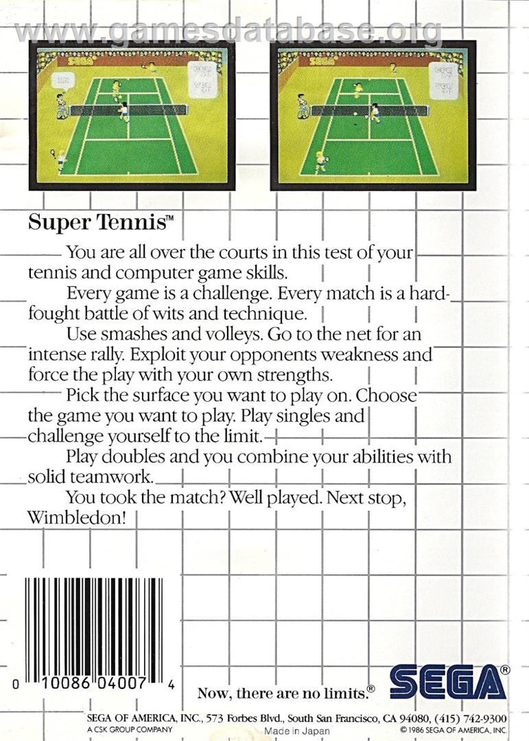 Super Tennis - Sega Master System - Artwork - Box Back