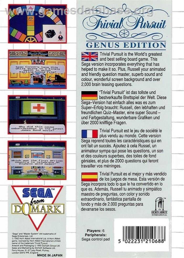 Trivial Pursuit - Genus Edition - Sega Master System - Artwork - Box Back