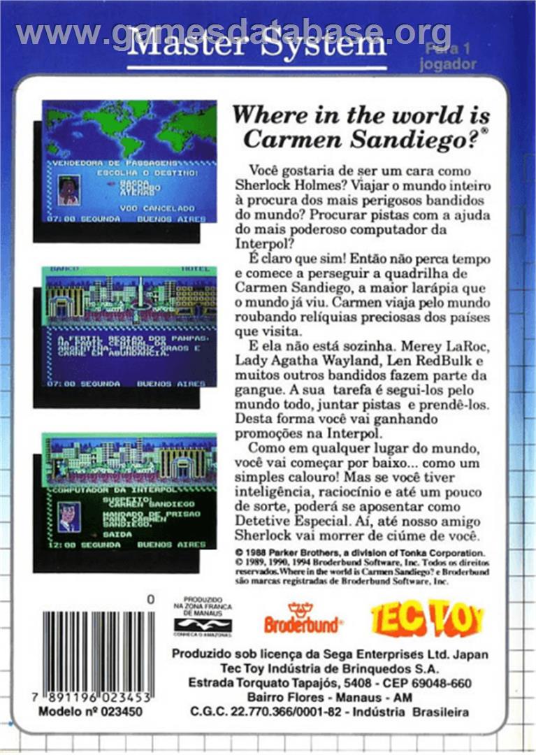 Where in the World is Carmen Sandiego - Sega Master System - Artwork - Box Back