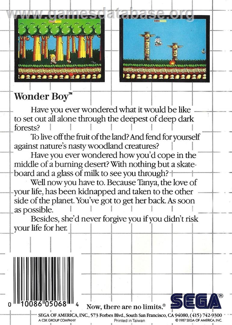 Wonder Boy - Sega Master System - Artwork - Box Back