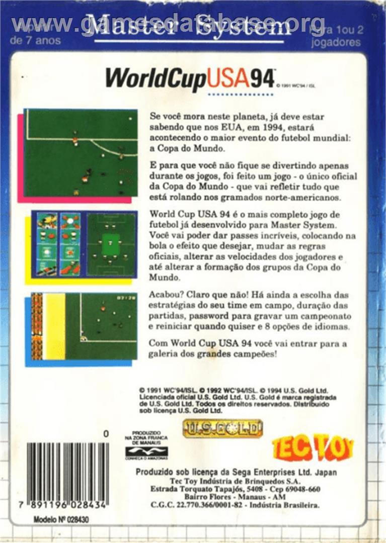 World Cup USA '94 - Sega Master System - Artwork - Box Back
