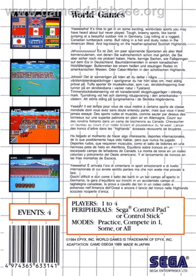 World Games - Sega Master System - Artwork - Box Back