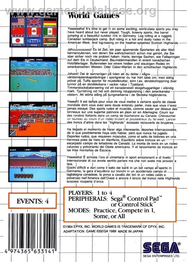 World Games - Sega Master System - Artwork - Box Back