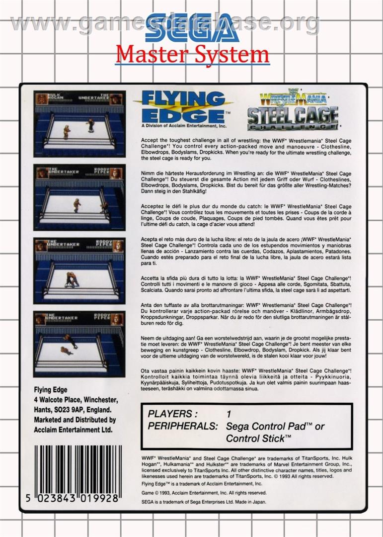 Wwf Wrestlemania - Steel Cage Challenge - Sega Master System - Artwork - Box Back