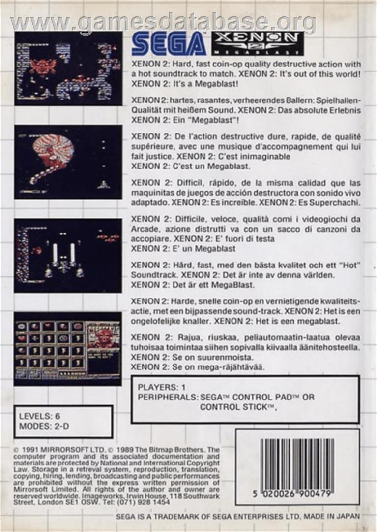 Xenon 2: Megablast - Sega Master System - Artwork - Box Back