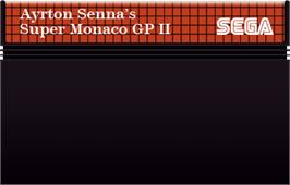 Cartridge artwork for Ayrton Senna's Super Monaco Gp 2 on the Sega Master System.