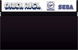 Cartridge artwork for Chuck Rock on the Sega Master System.